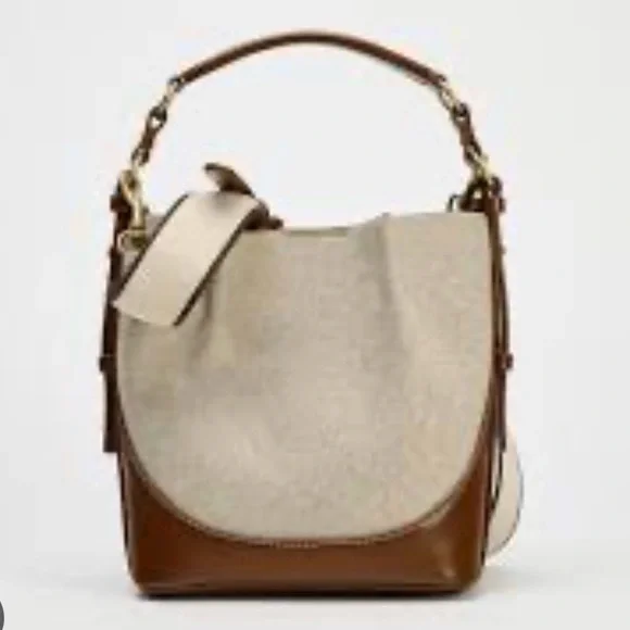 Zara Elegant Tan and Cream Women's mini bucket Bag NWT - Picture 1 of 4